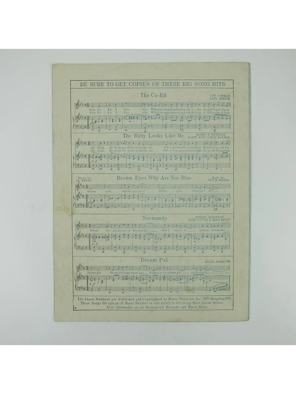 Sheet Music Lonesome and Sorry Milton Berle Benny Davis Con Conrad Antique 1926